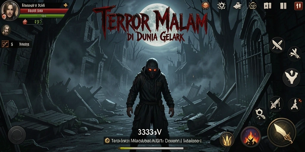 Screenshot gameplay 333V menampilkan suasana Horror yang mencekam.
