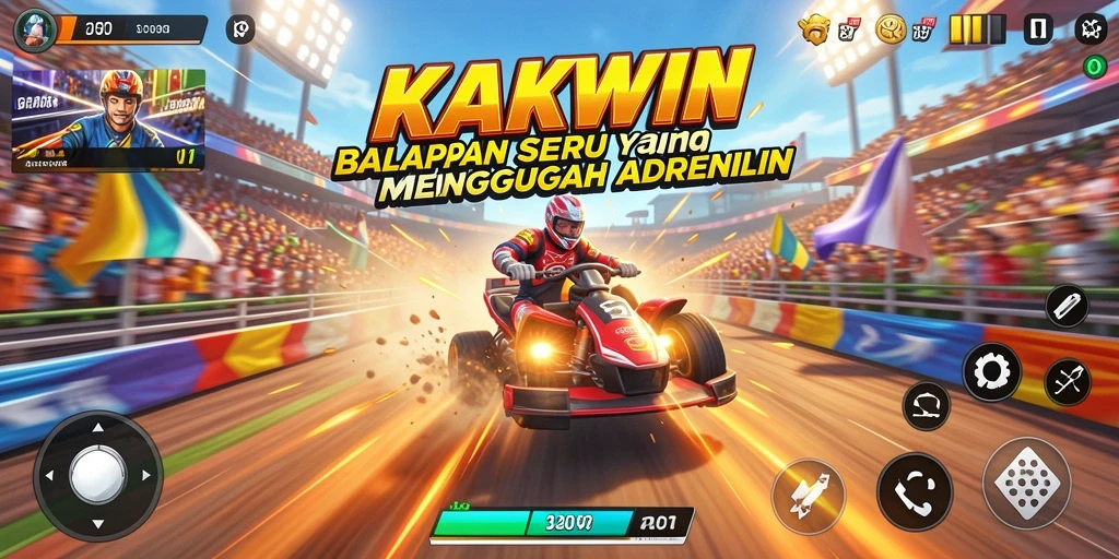 Tangkapan layar gameplay KAKWIN menunjukkan aksi balapan seru dan mendebarkan.