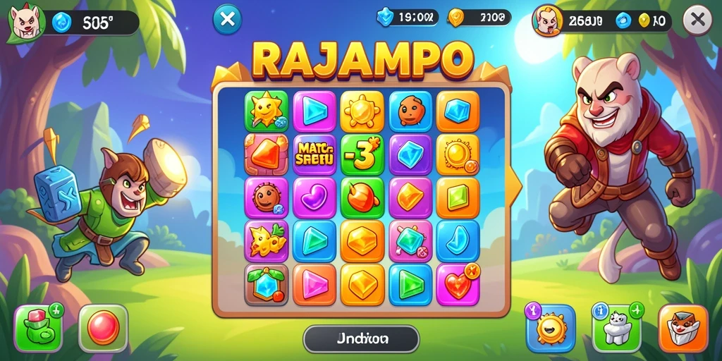 Tangkapan layar gameplay RAJAMPO yang menarik dengan elemen Match-3.