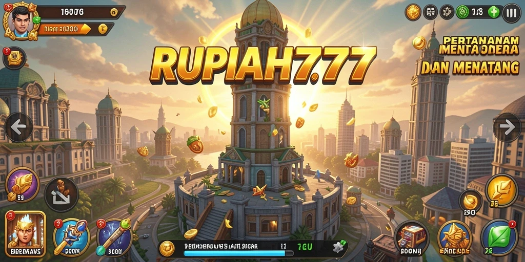 Screenshot gameplay RUPIAH777 menunjukkan menara pertahanan melawan gelombang musuh.